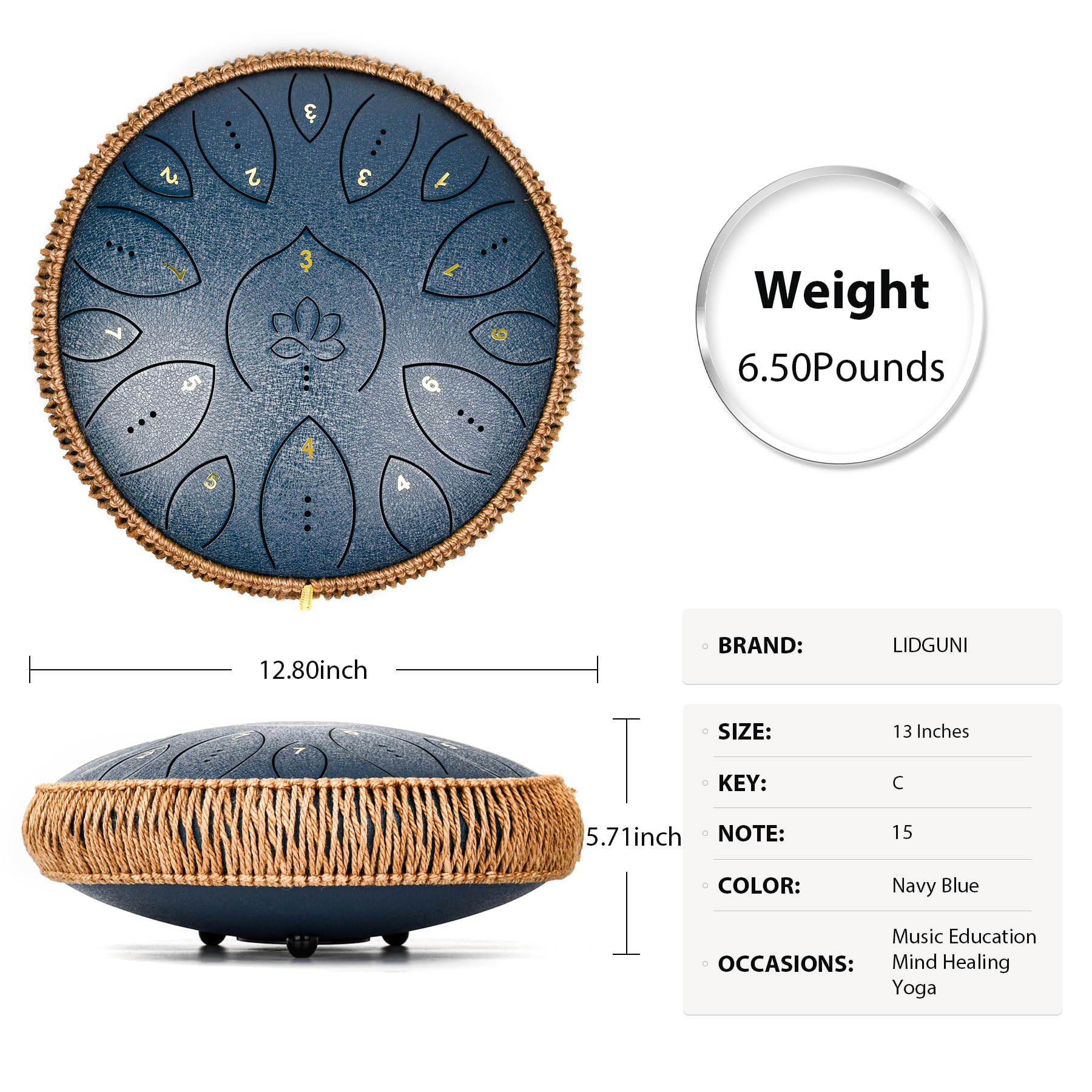 Steel Tongue Drum, 13 Inches 15 Notes Tongue Drum, Steel Drums for